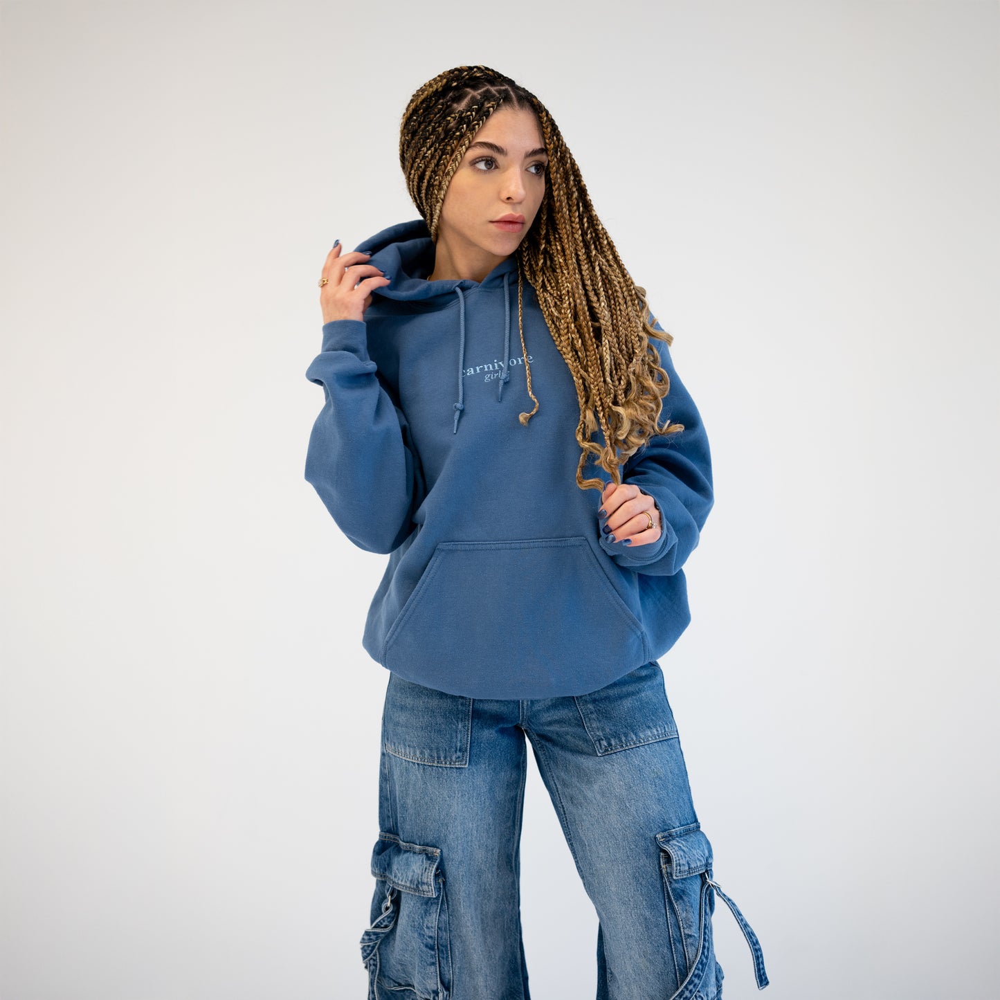 Carnivore Girlie Hoodie - Blue Embroidered Unisex Sweatshirt