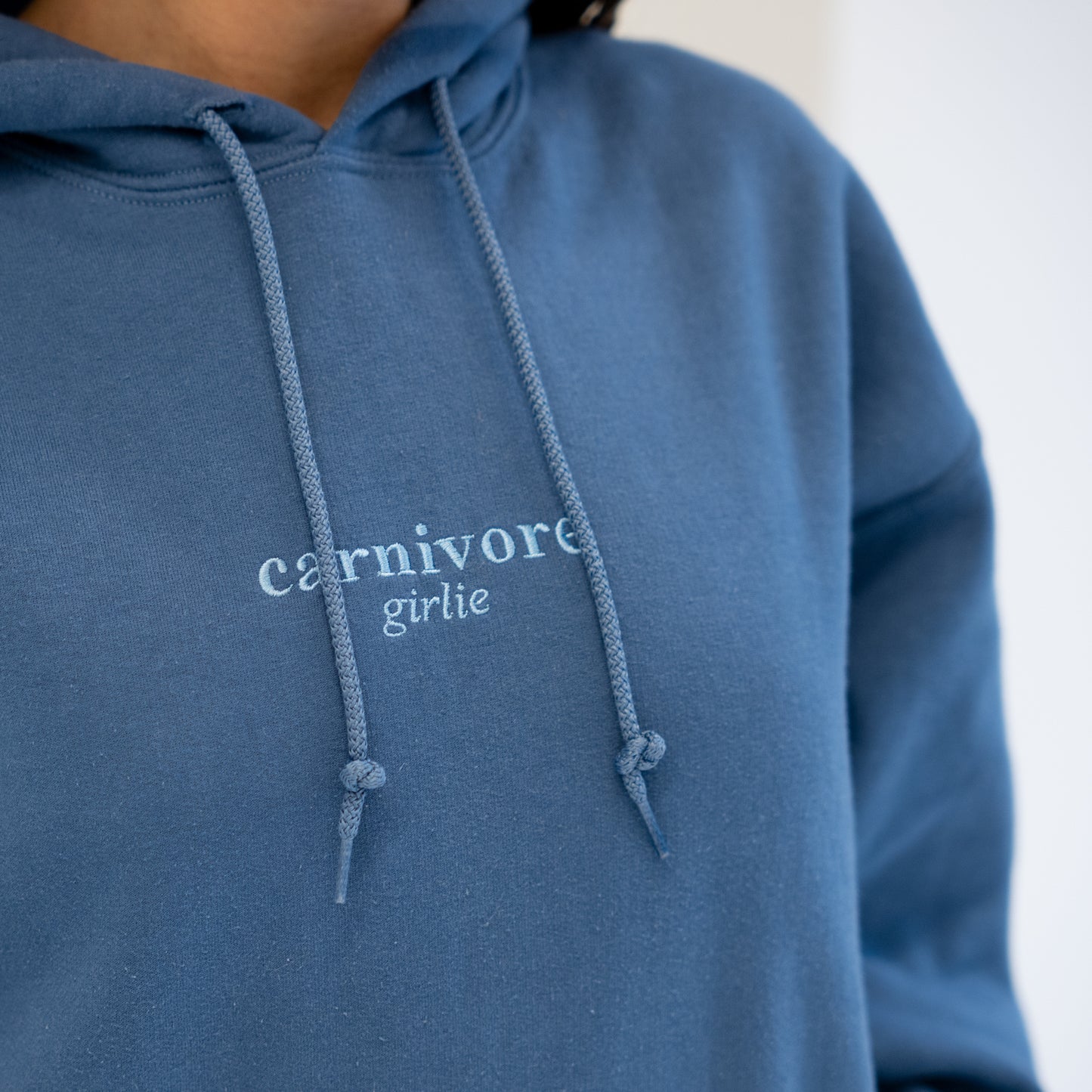 Carnivore Girlie Hoodie - Blue Embroidered Unisex Sweatshirt